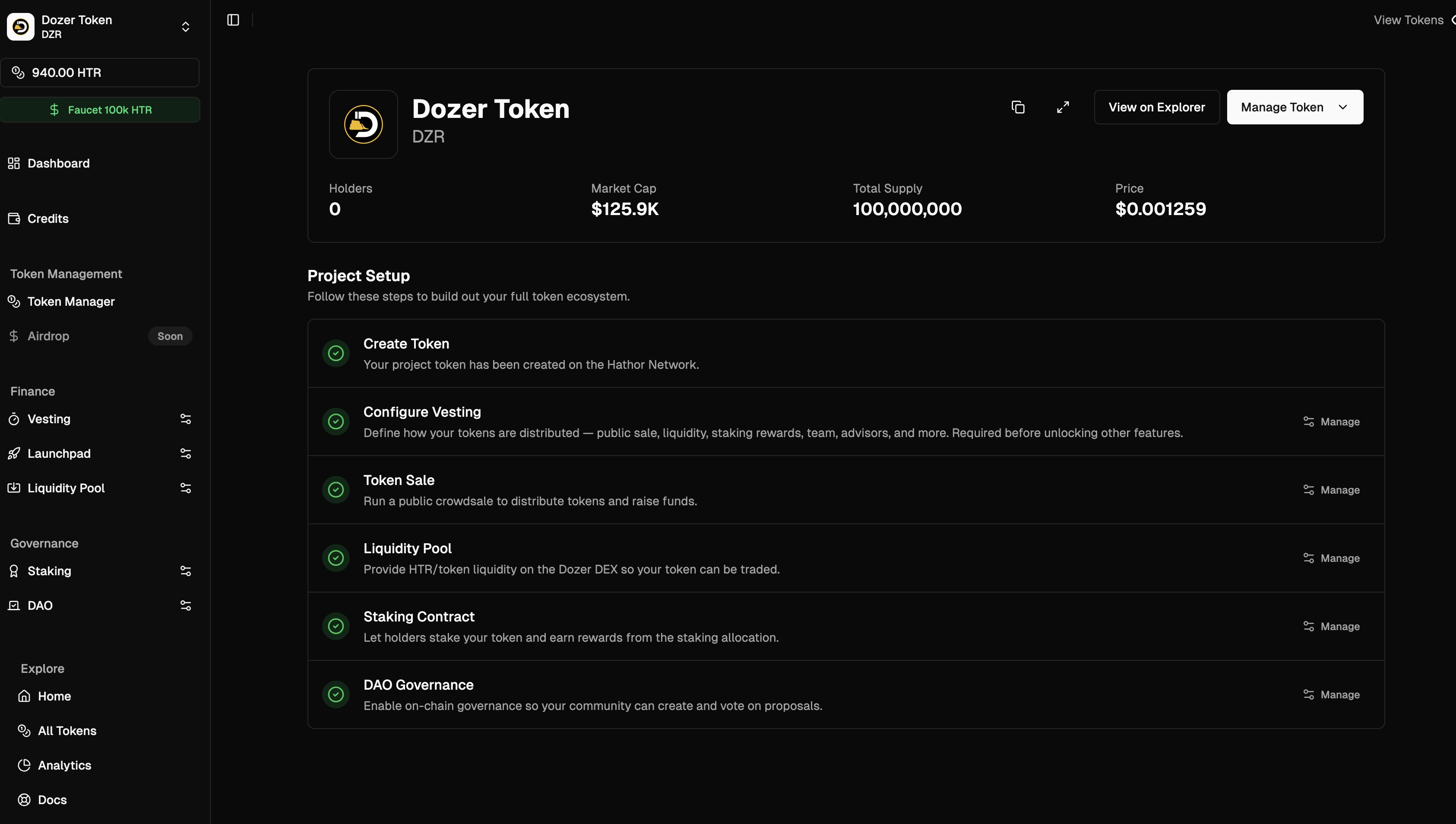 Project dashboard with header and 6-step Project Setup checklist